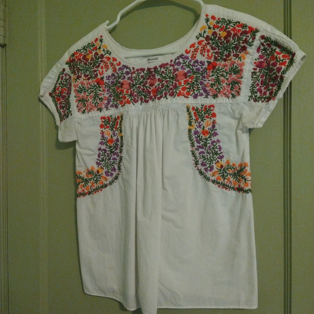 Madewell white embroidered springtime top